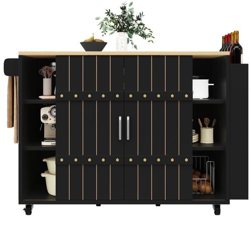 Chariot De Cuisine En Bois Avec Roulettes Et Plan De Travail, Noir