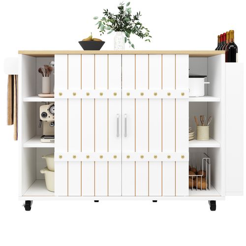 Chariot De Cuisine En Bois Avec Roulettes Et Plan De Travail, Étagère à Épices Et Porte-serviettes
