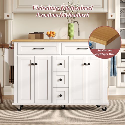 Chariot De Cuisine Multifonction En Bois Extensible, 5 Tiroirs, Roulettes, 120×65 Cm