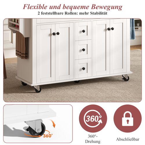 Chariot De Cuisine Multifonction En Bois Extensible, 5 Tiroirs, Roulettes, 120×65 Cm