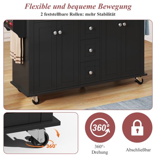 Chariot De Cuisine Multifonction En Bois Avec Plateau Rabattable, 5 Tiroirs, Roulettes