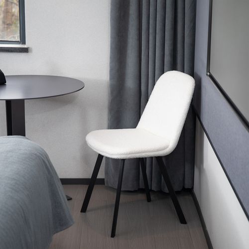 Lot De 2 Chaises De Salle à Manger En Teddy-fleece, Rembourrage Doux, Structure Métallique Stable