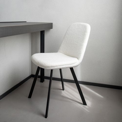 Lot De 2 Chaises De Salle à Manger En Teddy-fleece, Rembourrage Doux, Structure Métallique Stable