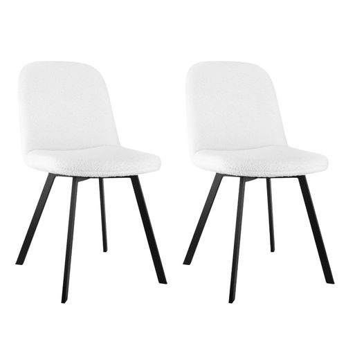 Lot De 2 Chaises De Salle à Manger En Teddy-fleece, Rembourrage Doux, Structure Métallique Stable