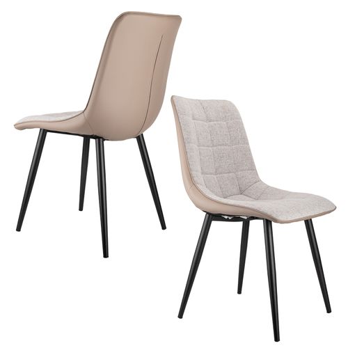 Set De 2 Chaises Rembourrées Métal Lin Simili Cuir Confortable Moderne Entretien Facile
