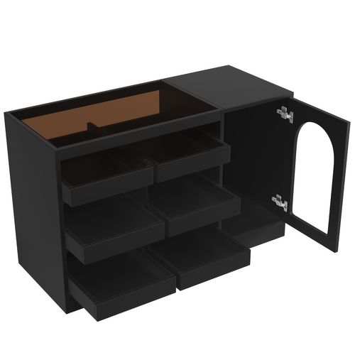 Meuble De Rangement, Moderne, Simple, Avec Éclairage LED, 6 Tiroirs, Portes Vitrées, Noir