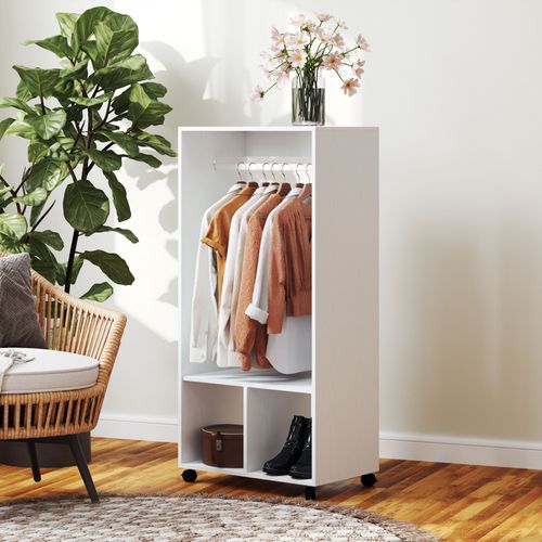Armoire à Vêtements En Aluminium Avec Étagères Et 4 Roulettes, Blanc