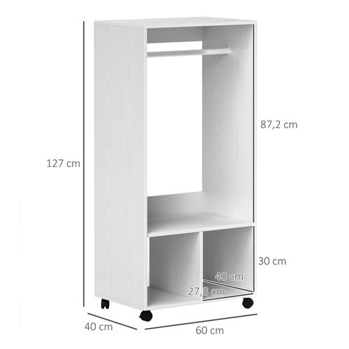 Armoire à Vêtements En Aluminium Avec Étagères Et 4 Roulettes, Blanc