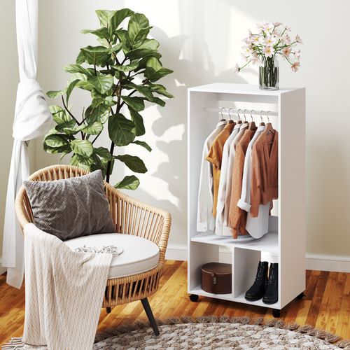 Armoire à Vêtements En Aluminium Avec Étagères Et 4 Roulettes, Blanc