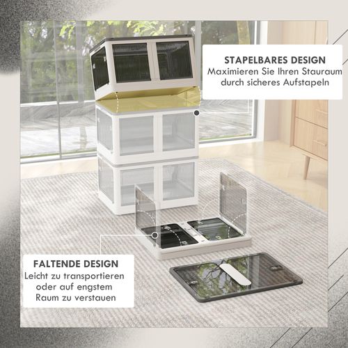 Coffre De Rangement En Plastique 69l Empilable Avec Roulettes Pliable Accès 5 Côtés, Blanc