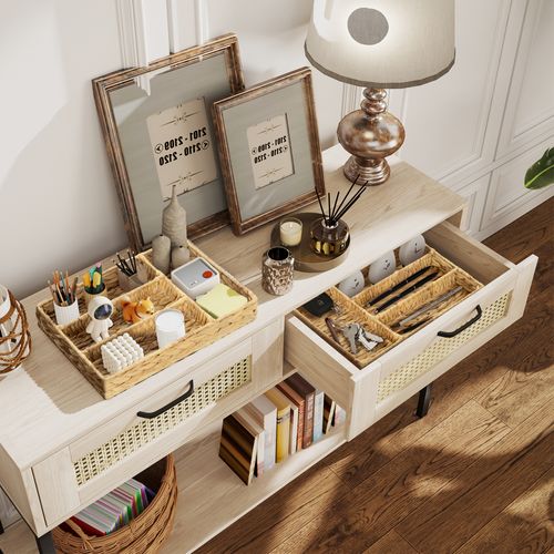 Panier De Rangement En Jonc D'eau, Ensemble De 2, Tressé, Pour Organiser, 36 X 26 X 5 Cm