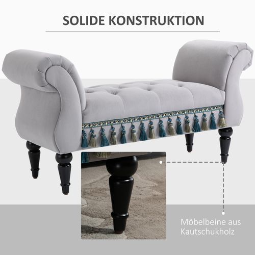 Banquette Élégante En Bois Polyester Mousse De Caoutchouc, 117x40x58cm Pour Salon Et Chambre, Gris