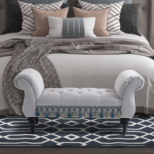 Banquette Élégante En Bois Polyester Mousse De Caoutchouc, 117x40x58cm Pour Salon Et Chambre, Gris