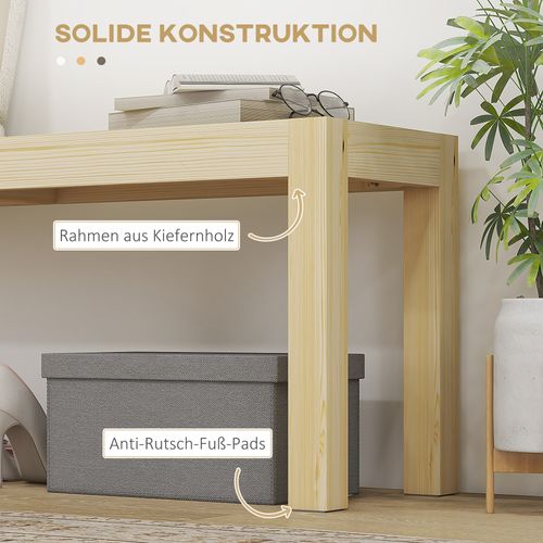 Banc 2 Places En Bois De Pin, Style Campagnard, Cuisine, Charge Max 240 Kg, Naturel 120x33x45cm