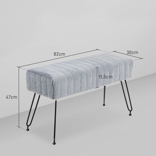 Banc D'entrée En Métal Avec Rembourrage En Fausse Fourrure, 82 X 30 X 47 Cm, Gris