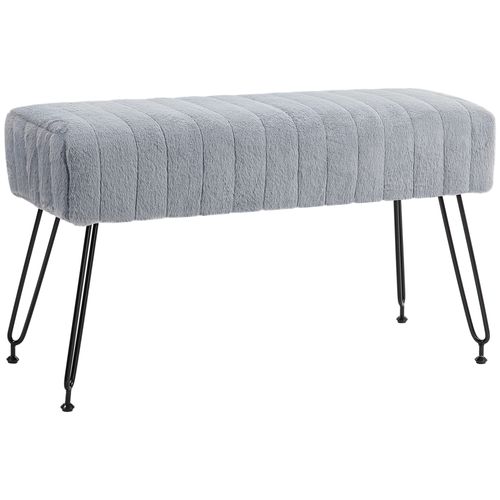 Banc D'entrée En Métal Avec Rembourrage En Fausse Fourrure, 82 X 30 X 47 Cm, Gris