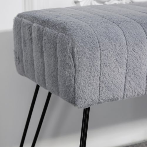 Banc D'entrée En Métal Avec Rembourrage En Fausse Fourrure, 82 X 30 X 47 Cm, Gris