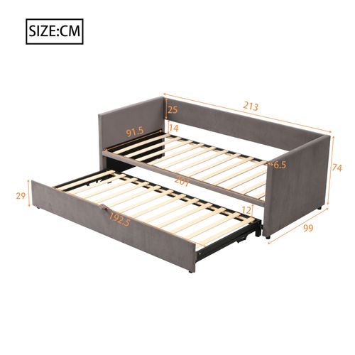 Lit Enfant En Velours Doux 90/180*200 Cm Avec Sommiers à Lattes, Multifonction, Gris