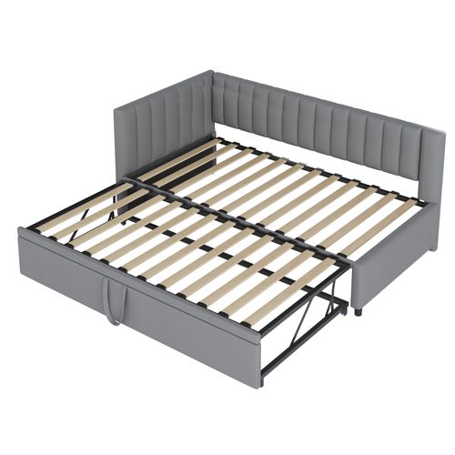 Canapé-lit Multifonctionnel En Velours, Design Gain De Place, Lit D'appoint L Gris 90 x 200 cm