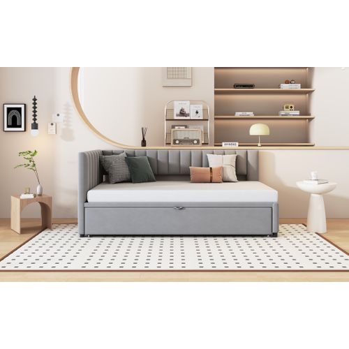 Canapé-lit Multifonctionnel En Velours, Design Gain De Place, Lit D'appoint L Gris 90 x 200 cm