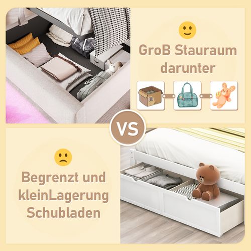 Lit Plateforme 90x200cm En Lin Beige Avec Télécommande App, Éclairage LED, Rangement Hydraulique