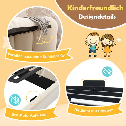 Lit enfant En Velours, Avec Rangement Hydraulique, 90x190 En Métal, Beige