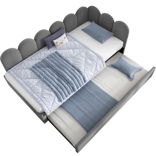 Lit D'appoint 90x200cm En Velours, Lit à Tiroir 90x190cm, Avec Sommier, Gris