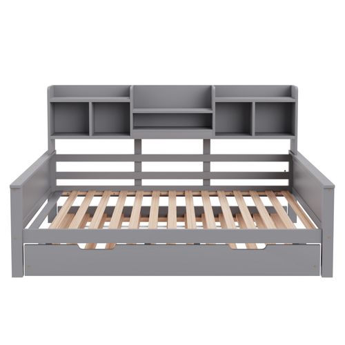 Canapé-lit Convertible 90x200cm En Bois Massif, Lit Extensible 90x190cm Avec Rangements Et Sommier