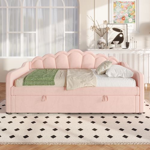 Lit D'appoint, Velours, Lit Hydraulique Avec Rangement, 90x200cm, Rose