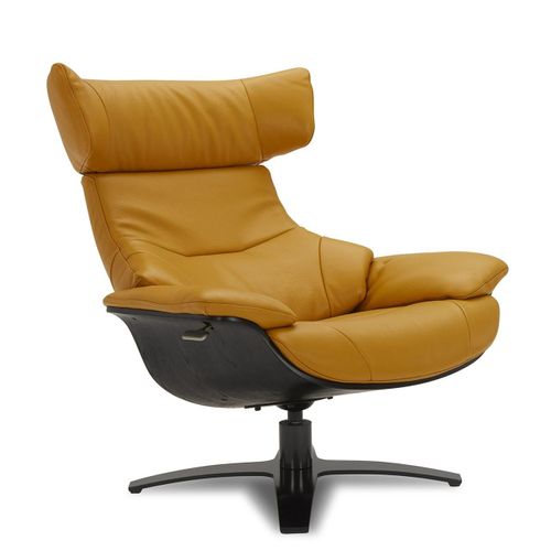 Fauteuil En Cuir Et Chêne Noir - Naos - Cuir Jaune