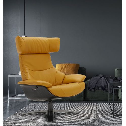 Fauteuil En Cuir Et Chêne Noir - Naos - Cuir Jaune