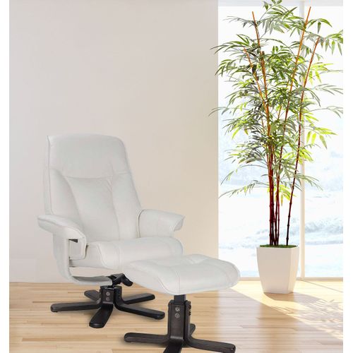 Fauteuil De Relaxation Et Son Repose Pieds - Nautès - Cuir Blanc