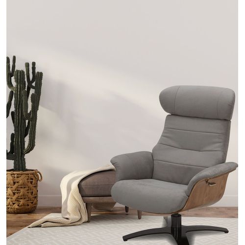 Fauteuil Microfibre Et Chêne Naturel - Vega - Tissu Microfibre Anthracite