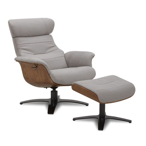 Fauteuil Et Pouf Relax Manuel - Tissu Et Chêne Naturel - Vega - Microfibre Gris