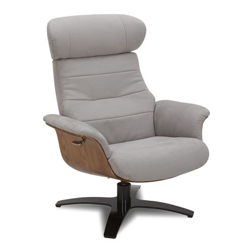 Fauteuil Et Pouf Relax Manuel - Tissu Et Chêne Naturel - Vega - Microfibre Gris