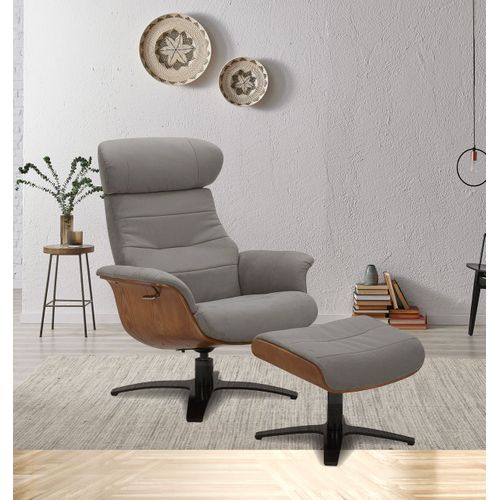 Fauteuil Et Pouf Relax Manuel - Tissu Et Chêne Naturel - Vega - Microfibre Gris