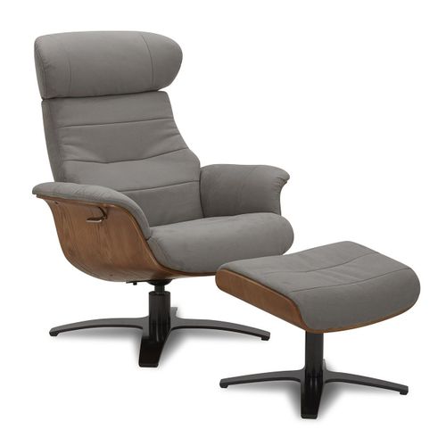 Fauteuil Et Pouf Relax Manuel - Tissu Et Chêne Naturel - Vega - Microfibre Anthracite