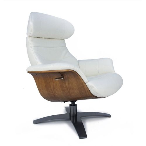 Fauteuil Et Pouf Relax Manuel - Cuir Et Chêne Naturel - Vega - Cuir Blanc