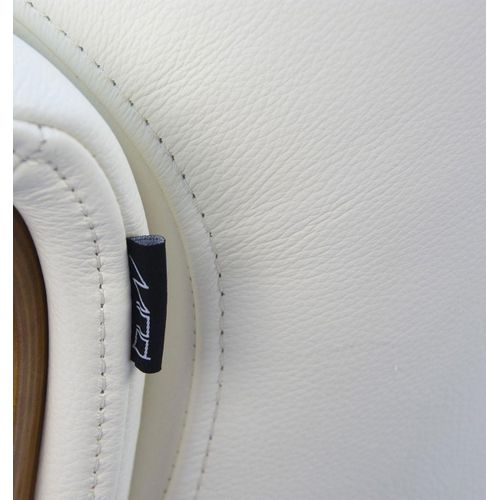 Fauteuil Et Pouf Relax Manuel - Cuir Et Chêne Naturel - Vega - Cuir Blanc