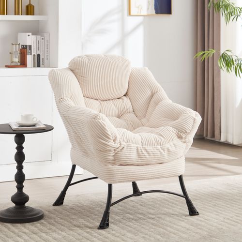Fauteuil Avec Accoudoirs, Poches Latérales, Repose-pieds, Blanc