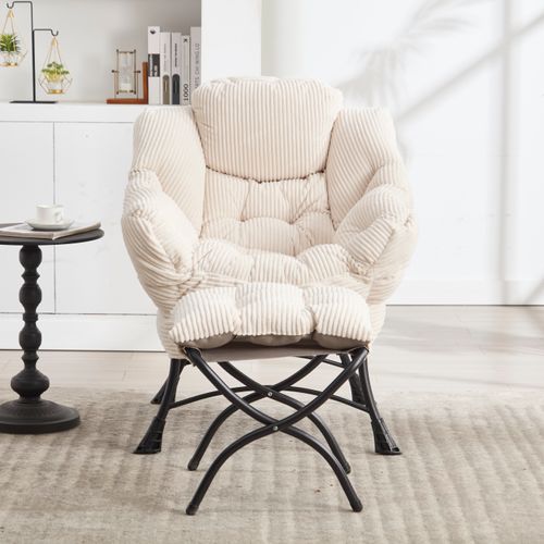 Fauteuil Avec Accoudoirs, Poches Latérales, Repose-pieds, Blanc