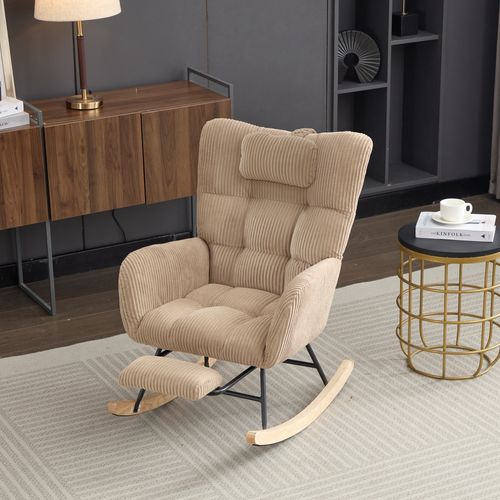 Fauteuil à Bascule, Fauteuil à Dossier Haut Avec Coussin Dissimulé, Marron