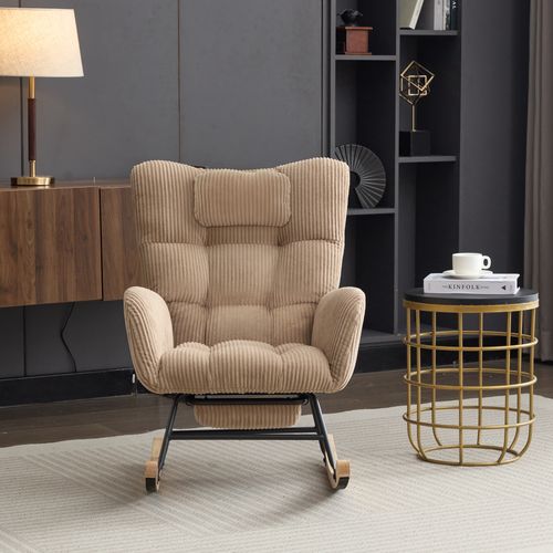 Fauteuil à Bascule, Fauteuil à Dossier Haut Avec Coussin Dissimulé, Marron