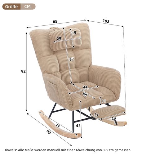 Fauteuil à Bascule, Fauteuil à Dossier Haut Avec Coussin Dissimulé, Marron