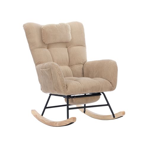 Fauteuil à Bascule, Fauteuil à Dossier Haut Avec Coussin Dissimulé, Marron