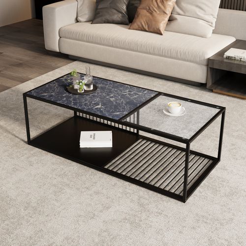 Table Basse, Table Basse En Fer Forgé Avec Plateau En Verre, Noire