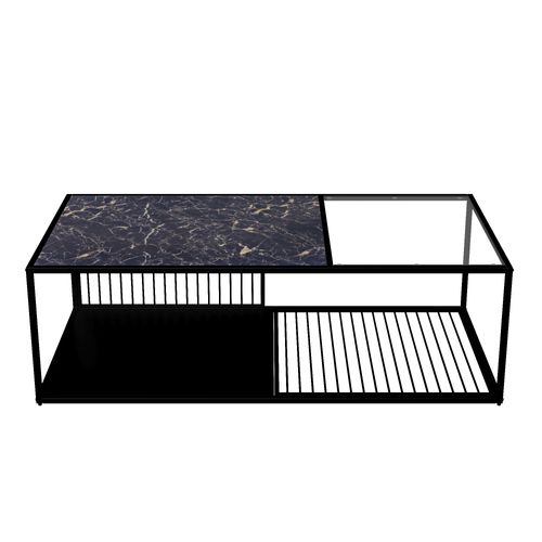 Table Basse, Table Basse En Fer Forgé Avec Plateau En Verre, Noire