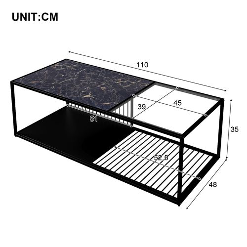 Table Basse, Table Basse En Fer Forgé Avec Plateau En Verre, Noire