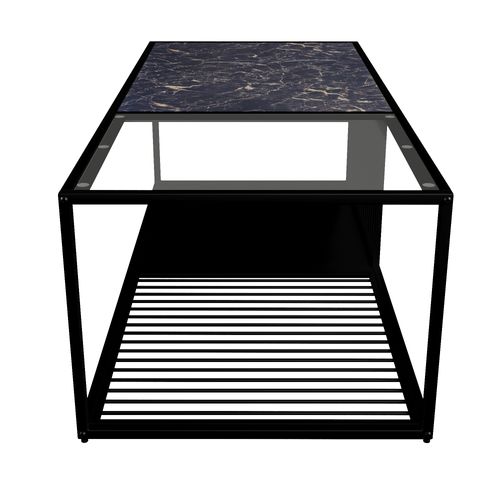 Table Basse, Table Basse En Fer Forgé Avec Plateau En Verre, Noire