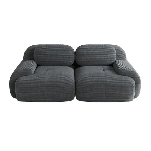 Canapé Deux Places En Velours Côtelé, Avec Accoudoirs Incurvés Et Base Antidérapante, Gris